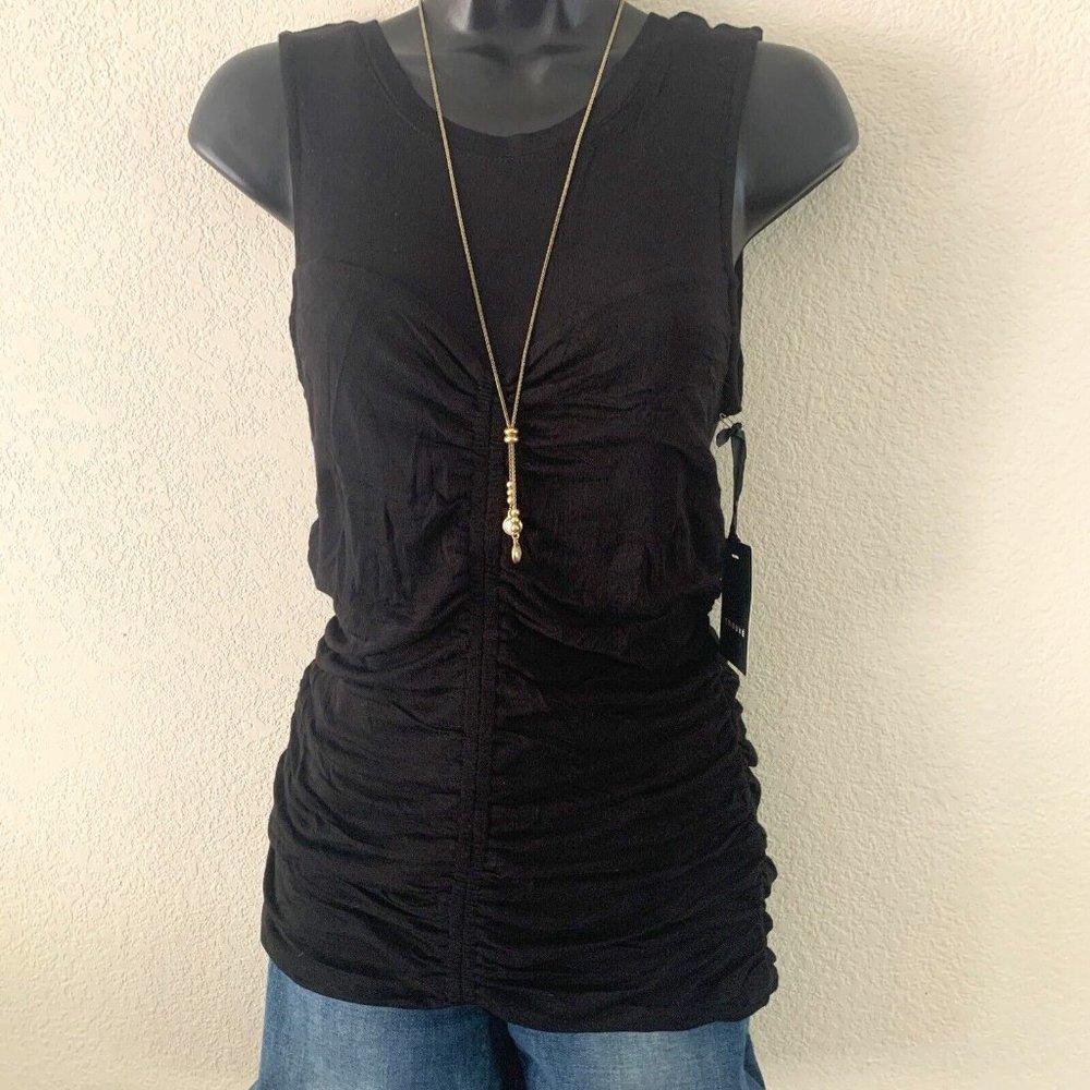 TROUVE Top Size M Nordstrom Black Sleeveless Fitted Knit gathered front $49 NEW